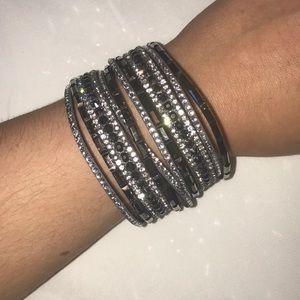 Faux leather bracelet with rhinestone studs 2 for $12